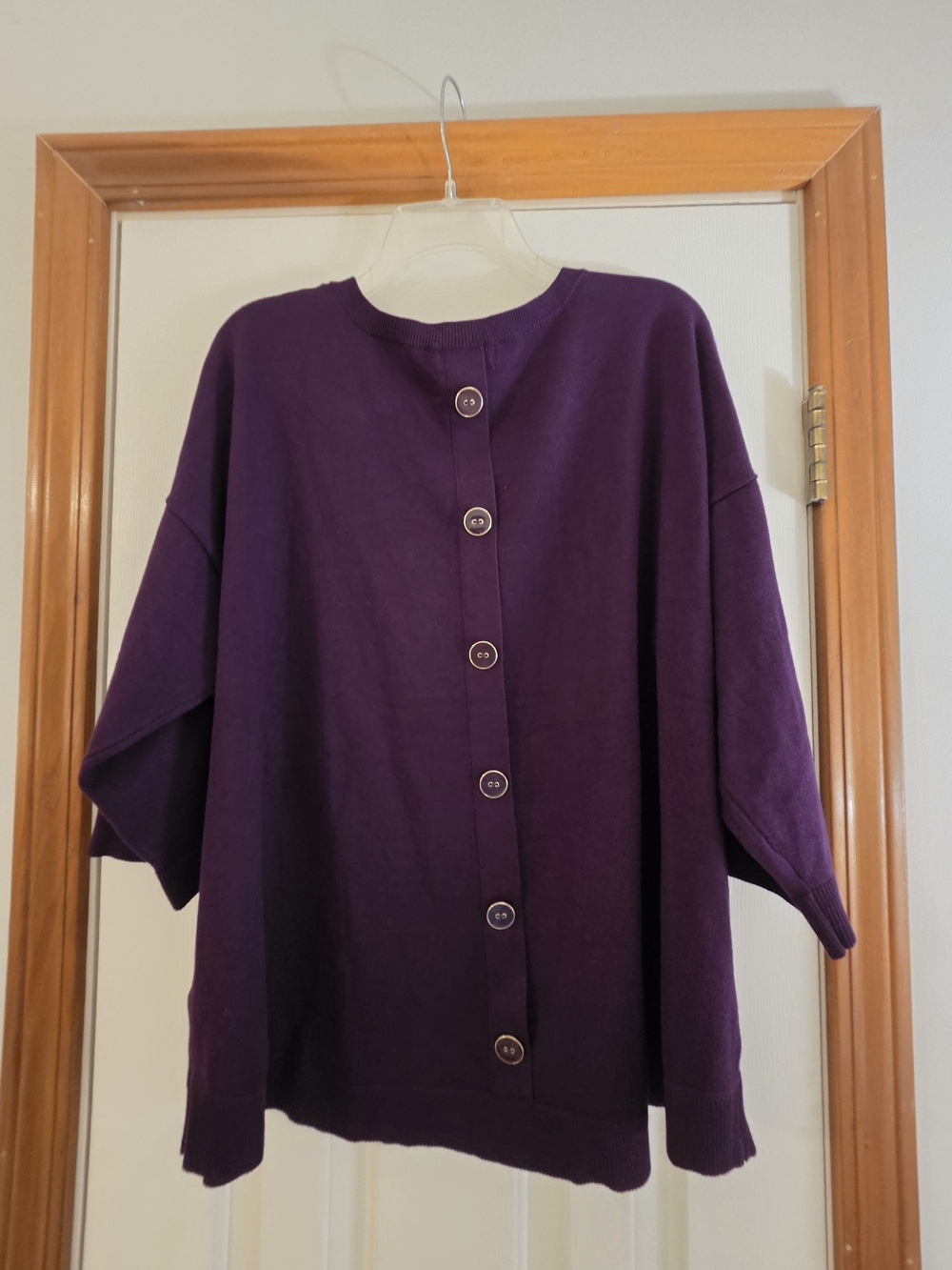 Cable & Gauge Purple Relaxed Crewneck Sweater With Button Down Back - Picture 6 of 6